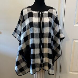Marcus Adler Poncho One Size Black White Check Buffalo Lagenlook OSFM